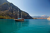 Sailing along the lycian coast, Ceneviz bay near Cirali, Lycia, Mediterranean Sea, Turkey, Asia