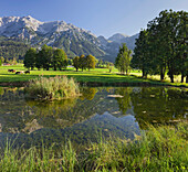 Pond in Ramsau am Dachstein, Scheichenspitze in the background, Steiermark, Austria