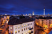 Night view over Berlin Mitte towards Berlin Television Tower, Fernsehturm, Berlin Mitte, Berlin, Germany