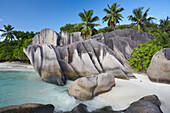 Granitfelsen am Strand Anse Source d'Argent, Insel La Digue, Seychellen, Indischer Ozean