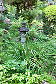 Asian stone lantern at Andre Hellers' Garden, Giardino Botanico, Gardone Riviera, Lake Garda, Lombardy, Italy, Europe