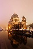 Berlin Cathedral at night. The Berlin Cathedral, or Berliner Dom, is located on Museum Island in the centre of Berlin