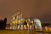Roman Coliseum lit up at night. Colosseum or Coliseum, Italian: Colosseo, Rome Italy
