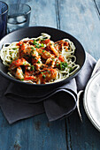 Bowl of spicy squid spaghetti. SpicySquidSpaghetti