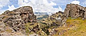 Landscape in the Simien Mountains National Park  The cliffs of the escarpment, which form the habitat of the endangered ethiopian or Walia ibex capra walie  The Simien Semien, Saemen, Simen Mountains National Park is part of the UNESCO World heritage and.