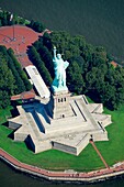 Aerial view of Liberty Statue island, New York bay, North america, USA