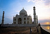 Silhouette of the Taj Mahal at sunset, Agra, India