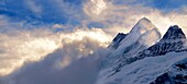 Wetterhorn Mountain in clouds at sunset  Swiss Alps, Switzerland