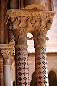 Decorated medieval historicated column capitals in the clositers of Monreale Cathedral - Palermo - Sicily