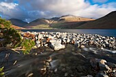 View over Wast Water towards Scafell Pike, Lake District National Park, Wasdale, Cumbria, England, Europe