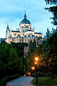 Almudena Cathedral at dusk, Madrid, Spain