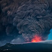 Ash plume from the Eyjafjallajokull eruption Large ash plume with lava from Eyjafjallajokull Volcanic Eruption, April 2010, Iceland  This eruption created an ash cloud that grounded air traffic around the world