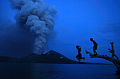 Children on Matupit Island. They have never known their island other then covered in ash, Tavurvur Volcano, Rabaul, East New Britain, Papua New Guinea, Pacific