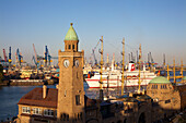 Kreuzfahrtschiff MS Deutschland beim Einlaufen vor den Landungsbrücken im Hafen, Hamburg, Deutschland, Europa