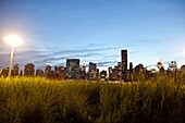 New York - United States, Gantry Plaza State park in Long island city, in front of Manhattan skyline at night