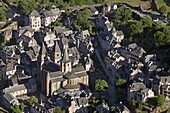 France, Conques village, aerial photo