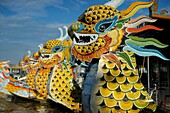 Asia, Southeast Asia, Vietnam, Centre region, Hué, close up of dragon boats on the Perfume River