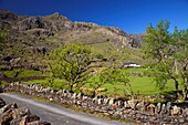 Wales,Gwynedd,Snowdonia National Park,Farmhouse and Mountains