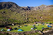 Wales,Gwynedd,Snowdonia National Park,Campsite and Mountains