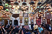 Turkey,Istanbul,Sultanahmet,Turkish Coffee Shop,Customers Smoking Waterpipes