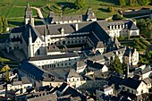 France, Maine et Loire (49), Chinon, Loire Valley, or Fontevrault, a village built around the Abbey, one of the abbey complex the largest in Europe, listed building, (aerial view)