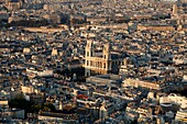 Aerial view of Paris : left bank district around Saint Sulpice basilica Paris. France.