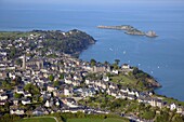 France, Ille-et-Vilaine (35), Cancale port city situated at the western end of the bay of Mont Saint-Michel, on the Emerald Coast (aerial photo)