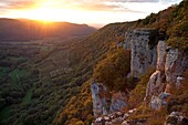 France, Jura (39), the remote site of cliff near the village of Arbois, in the autumn landscape