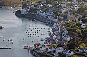 France, Morbihan (56), Sauzon harbor, picturesque village at Belle-Ile-en-Mer, (aerial photo)