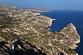 France, Bouches-du-Rhone (13), Marseille, Sormiou, the massive creeks, white cliffs of the Mediterranean Sea, (aerial photo)