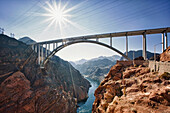 The Colorado River Bridge is also known as the Hoover Dam Bypass, near Boulder City, Nevada, USA. It spans a deep river gorge., Mike O‚ÄôCallaghan ‚Äì Pat Tillman Memorial Bridge, Nevada, USA