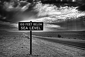 100 Feet Below Sea Level sign, Death Valley National Park, California, USA