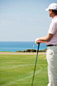 Golfspieler auf dem Golfplatz Navarino Dunes, Costa Navarino, Peloponnes, Griechenland, Europa
