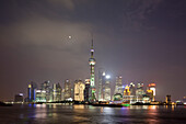 Pudong skyline at Huangpu River at night, Shanghai, China, Asia