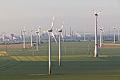 Aerial of a wind farm near Salzgitter, alternative power, Lower Saxony, Germany