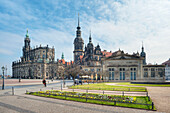 Hofkirche and Dresden Castle under clouded sky, Dresden, Saxony, Germany, Europe