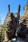 Hercules columns at the Biela valley, Elbe Sandstone mountains, Saxon Switzerland, Saxony, Germany, Europe