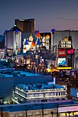 USA, Nevada, Las Vegas, high vantage view of The Strip, Las Vegas Boulevard, dusk