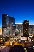 USA, Nevada, Las Vegas, high vantage view of CityCenter, dusk