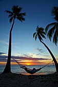 Hammock and sunset, Plantation Island Resort, Malolo Lailai Island, Mamanuca Islands, Fiji, South Pacific