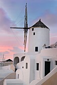 Traditional Greek windmill of Santorini, Oia Village, Santorini, Aegean Island, Cyclades Islands, Greek Islands, Greece, Europe