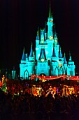 Cinderella, Disney´s Electrical Parade with Cinderella Castle in back, Magic Kingdom, Walt Disney World, Orlando, Florida USA