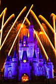 Wishes fireworks show with Cinderella Castle behind, Magic Kingdom, Walt Disney World, Orlando, Florida USA