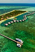 Aerial view, bungalows, L´Escapade Island Resort, Wing Island, on the New Caledonian Barrier Reef, near Noumea, New Caledonia