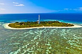 Aerial view, Le Phare Amedee Amedee Lighthouse, New Caledonia Barrier Reef a UNESCO World Heritage site, near Noumea, New Caledonia