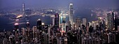 The skyline of Hong Kong and Kowloon viewed from the Peak, Hong Kong, China