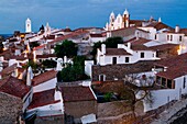 Overview of medieval fortified village of Monsaraz at nigthfall, Reguengos de Monsaraz  Coimbra District  Alentejo  Portugal