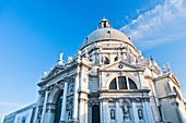 architecture , belief , blue , blue sky , building , cathedral , church , Color image , creed , day , Europe , horizontal , Italy , landmark , outdoor , religion , religious , Santa Maria della Salute , sight , Venice , V04-1514749 , AGEFOTOSTOCK 