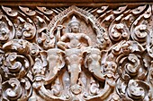 Laos, Champasak Province, Carving on a lintel at the entrance to the sanctuary at Wat Phu Champasak