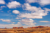 View from Park Avenue Viewpoint over the Petrified Dunes towards Balanced Rock and Windows Section, Arches National Park, Utah, USA, America